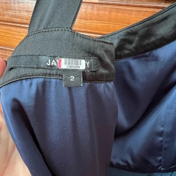 Jay Godfrey Dryden Bow Pleated Jumpsuit Wide Leg Navy Blue Size 2 Black Satin - Picture 9 of 11